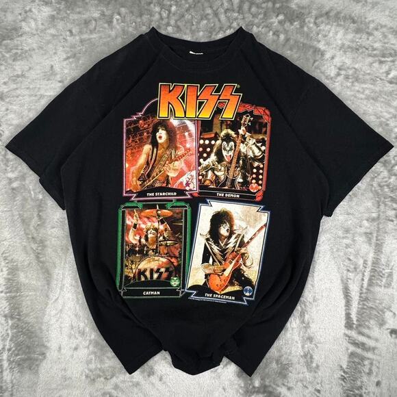 KISS 2013 The Starchild,The Demon,The Catman, and The Spaceman Black Band Tee L - Picture 1 of 6